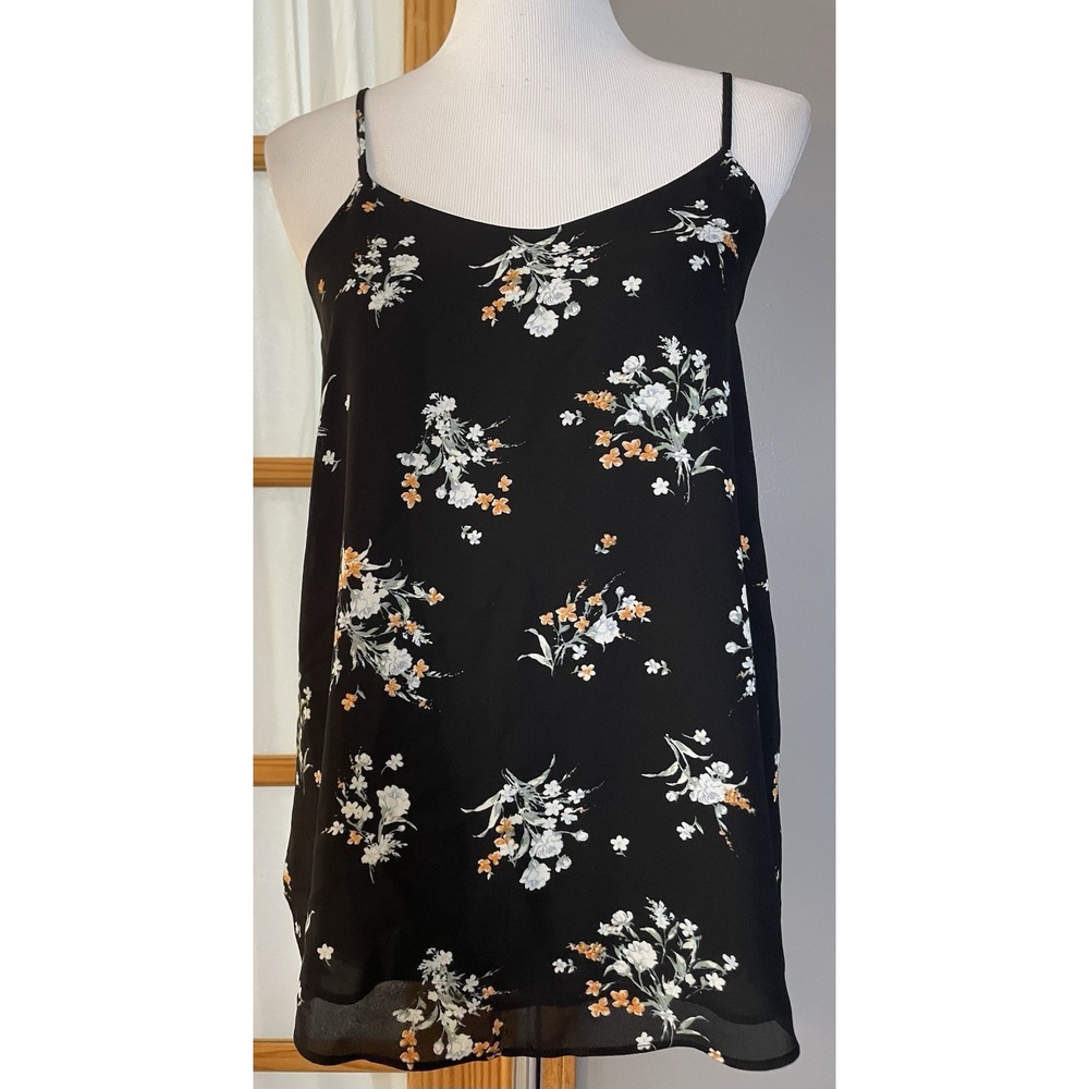Y2K Baby Doll Cami Slip Tank Top Women's Sz S Black Floral Clubwear Whimsigoth